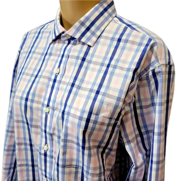 Tommy Hilfiger Blue White Pink Button Up Shirt 16 1/2 34 - 35 - Picture 2 of 6
